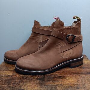 Joules Ankle Bootie Women's US 7 Nubuck Leather Brown Hampton Boots Buckle